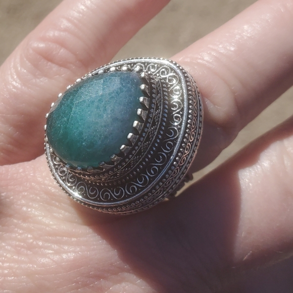New Green Aventurine Antique Design 925 Silver Statement Ring. - Picture 7 of 16
